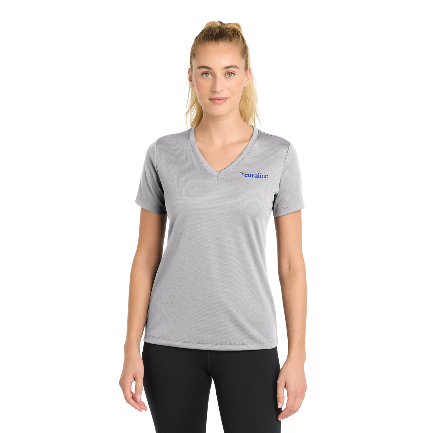 Sport-Tek® Ladies PosiCharge® RacerMesh® V-Neck Tee - Silver