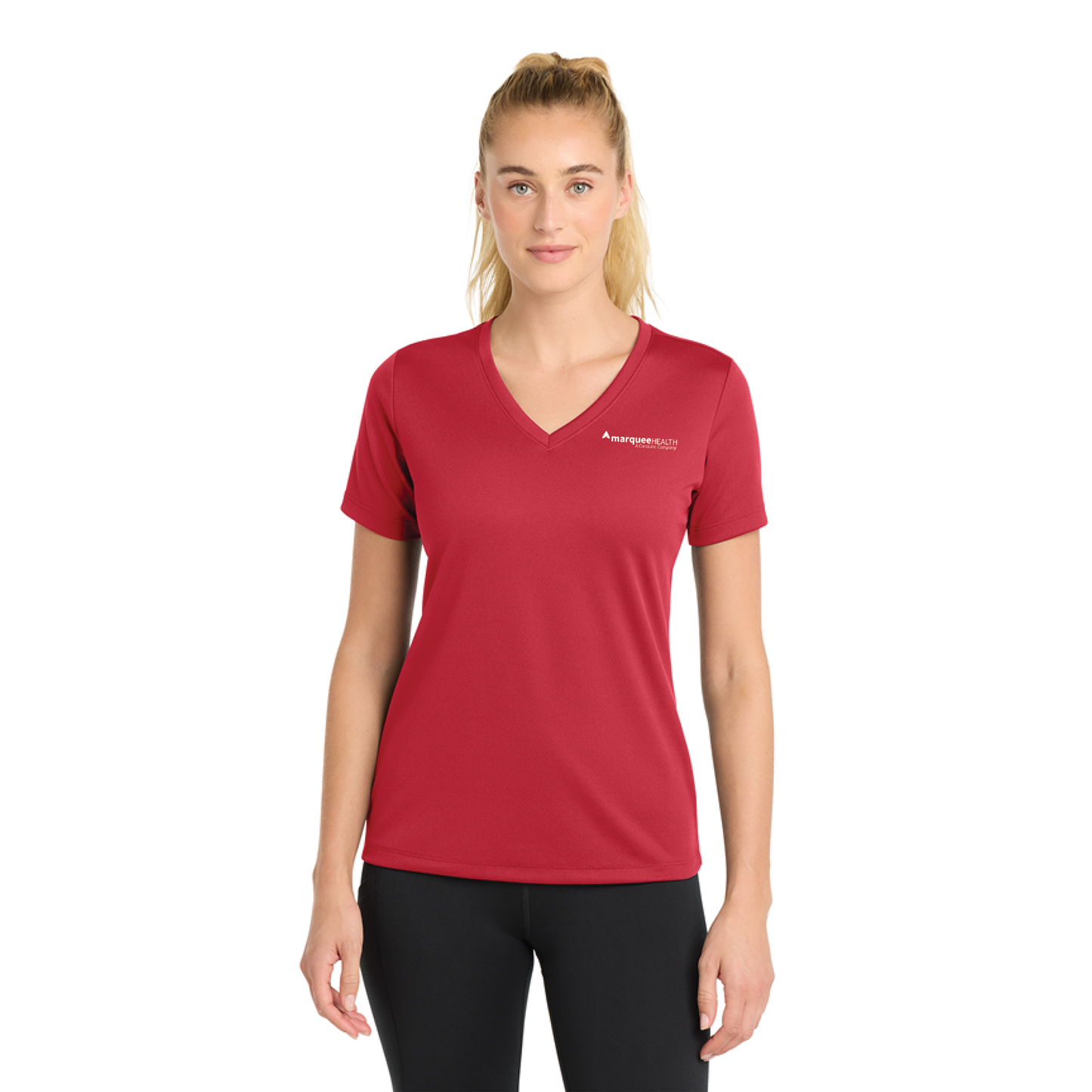 Sport-Tek® Ladies PosiCharge® RacerMesh® V-Neck Tee - True Red