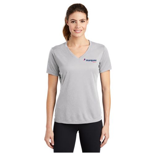 Sport-Tek® Ladies PosiCharge® RacerMesh® V-Neck Tee (Grey)