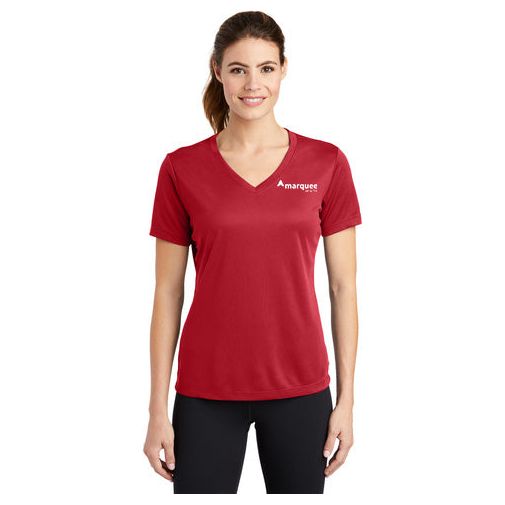 Sport-Tek® Ladies PosiCharge® RacerMesh® V-Neck Tee (Red)