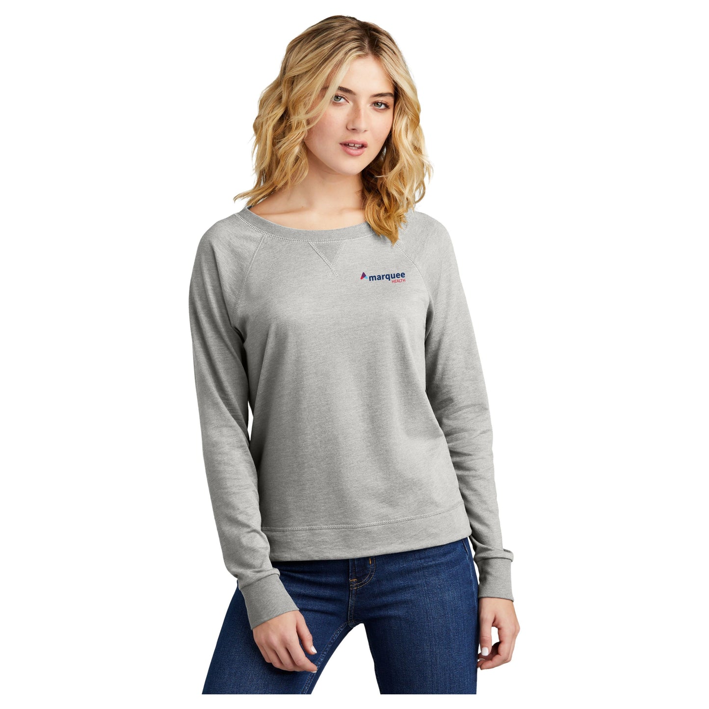 Ladies District Light Heather Grey French Terry Long Sleeve CrewDT672